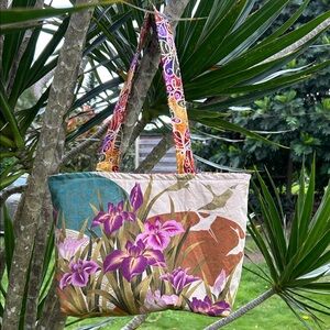 Handcrafted Floral Tote Bag - Purple / Multicolor